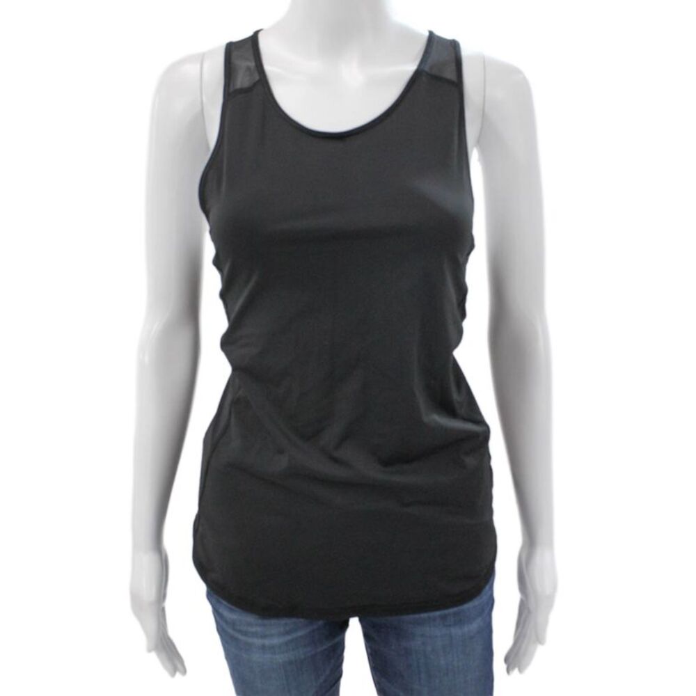 Lululemon Womens Mesh Trim Crew Neck Sleeveless Active Tank Top Black Size 6